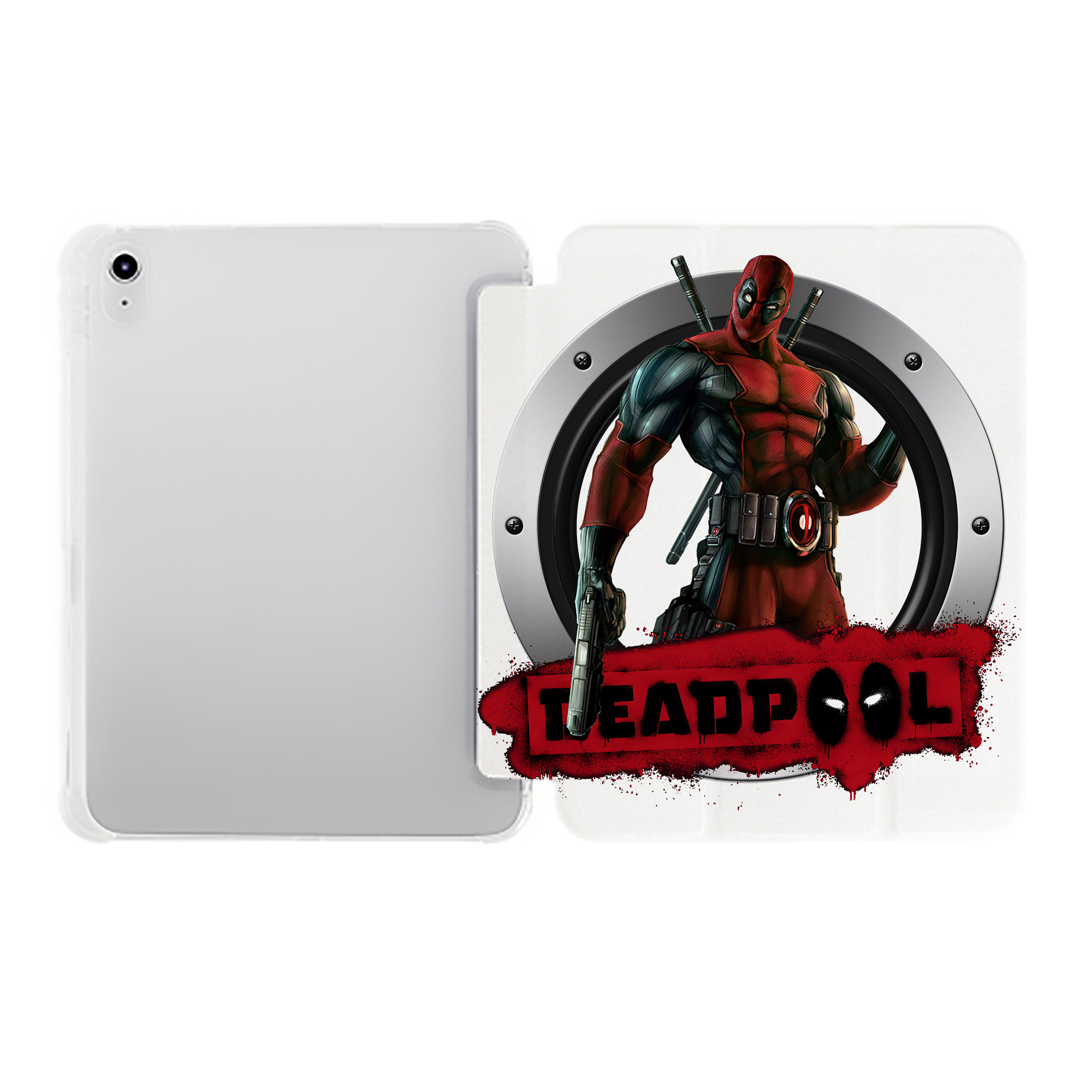 （画像用） Deadpool デッドプール IPad ケース ペン収納付き 三つ折りスタンド PUレザー×シリコン 対応機種9.5/10.5/10.9インチ